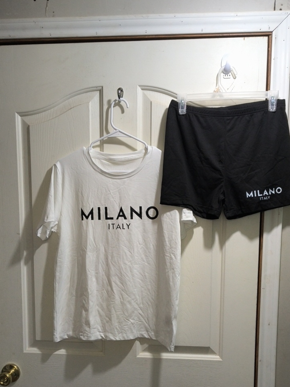 Milano White Tee and Black Logo Shorts